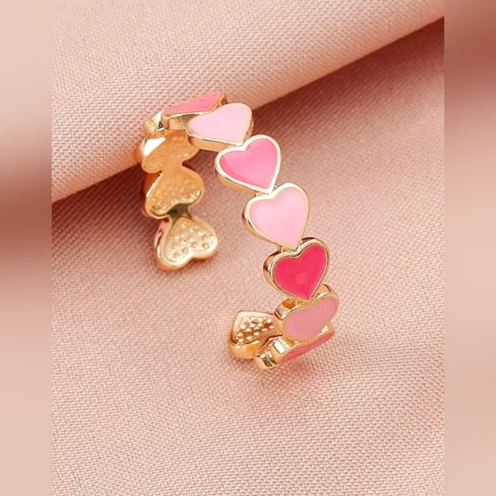 Fashion Jewelry Pink Heart Gold Band Adjustable